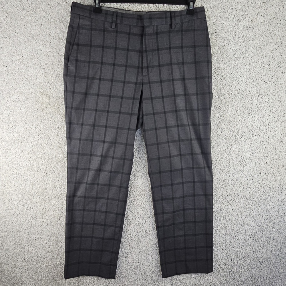 Banana Republic Standard Fit Plaid Dress Pants Sz 34x30 Unstructured Black Gray
